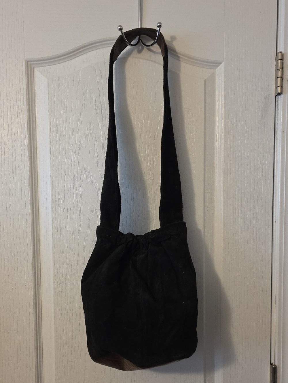 Empress Black Suede Shoulder Bag - Classic Drawstring Tote